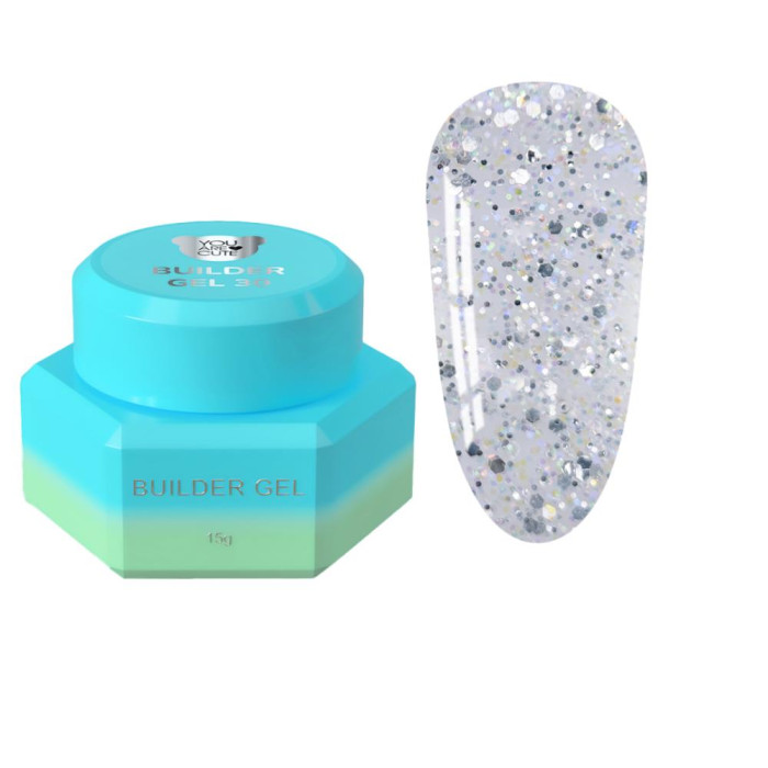 Гель конструирующий You Are Cute Builder Gel №30, серебро с камифубуками, 15 мл