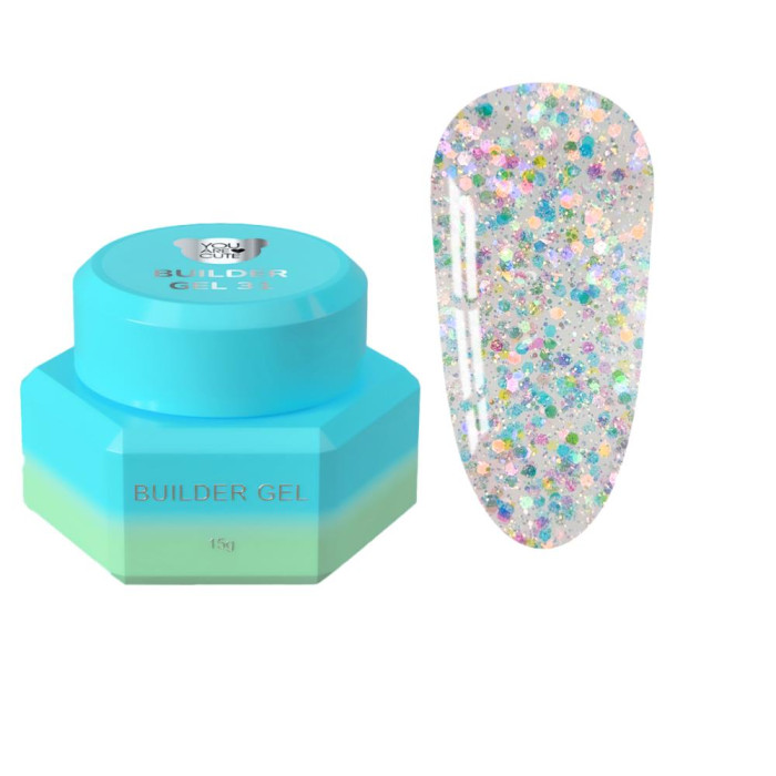 Конструюючий гель You Are Cute Builder Gel №31, срібний з різнокольоровими каміфубуками, 15 мл
