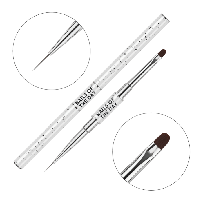 Пензлик двосторонній для гелю NAILSOFTHEDAY Brush 2 in 1 - овальний (11 мм)/ лайнер (11 мм)