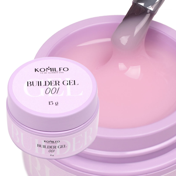 Гель для нарощування Komilfo Builder Gel №001, молочно-рожевий, 15 мл
