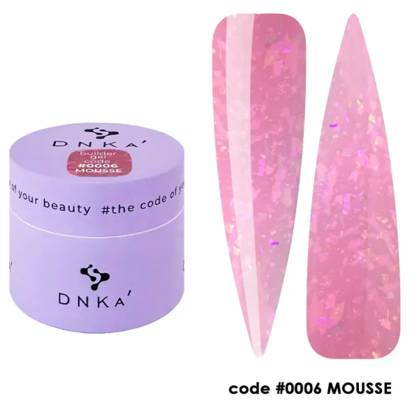 Гель для нарощування DNKa Builder Gel Mousse #0006, рожевий з поталлю, 15 мл