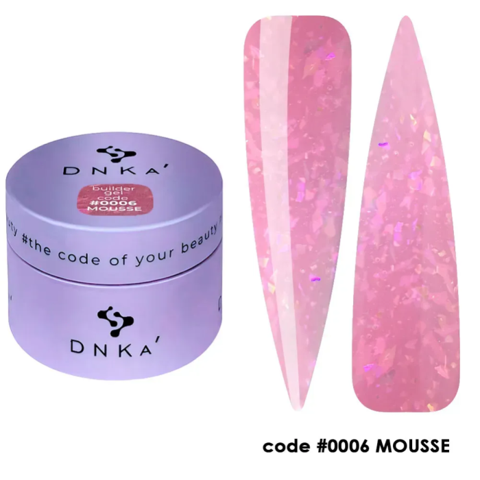 Гель для наращивания DNKa Builder Gel Mousse #0006, розовый с поталью, 30 мл