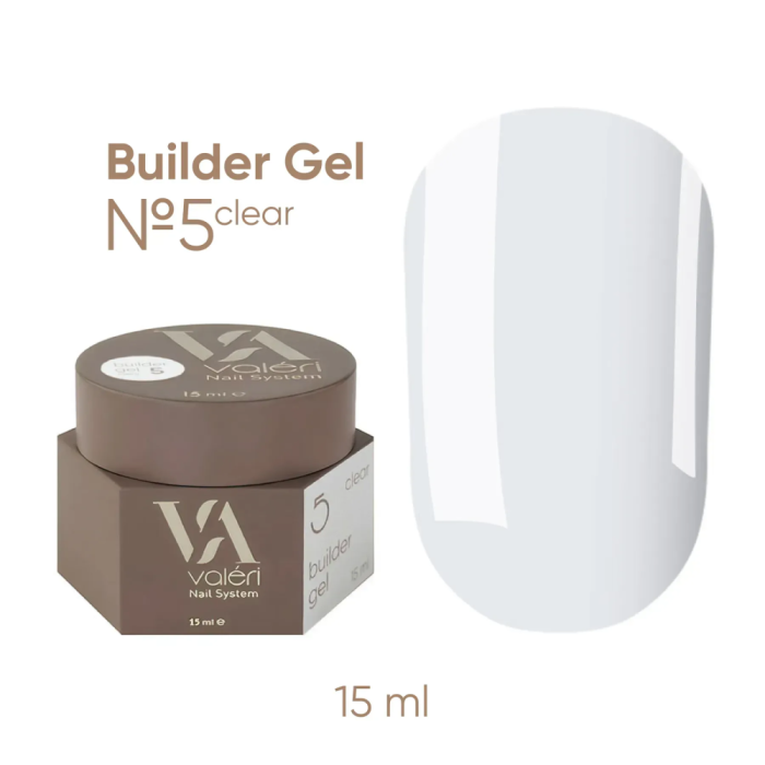 Гель для нарощування Valeri Builder Gel New №05, прозорий, 15 мл