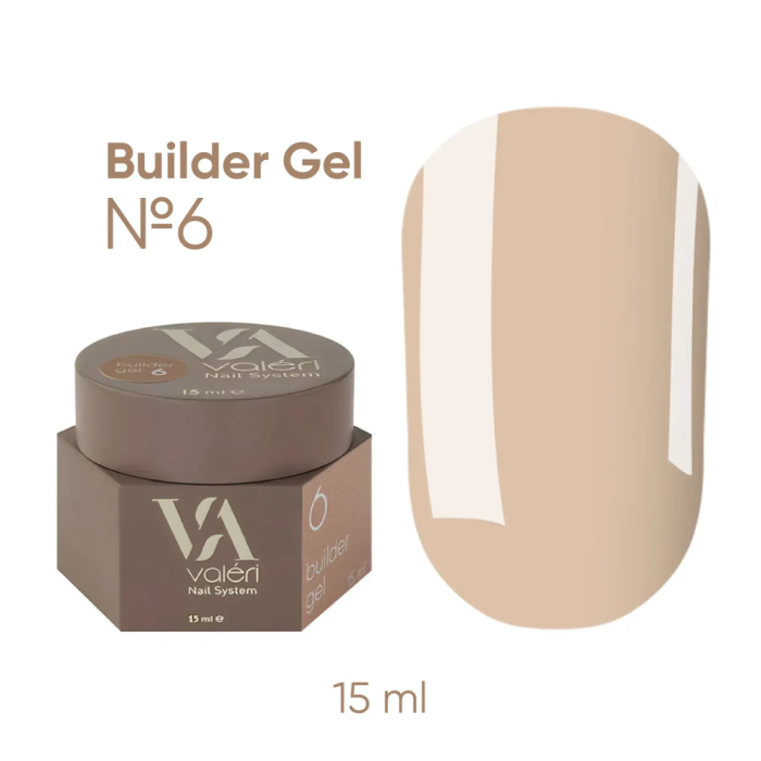 Гель для наращивания Valeri Builder Gel New №06, бежевый, 15 мл