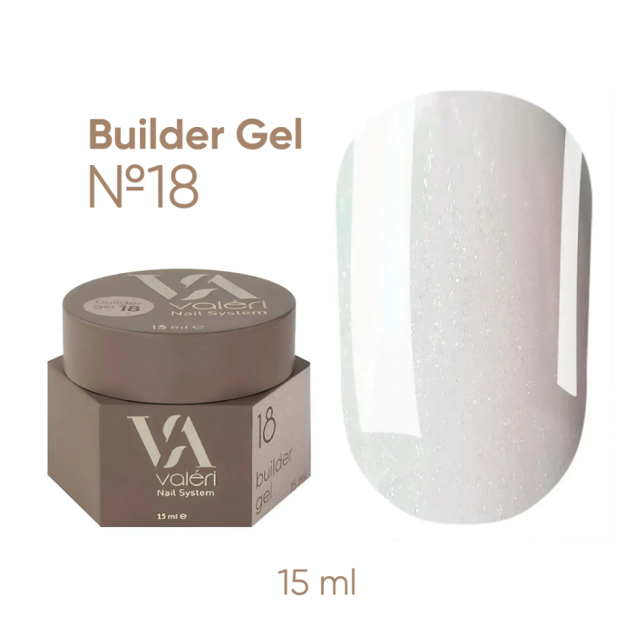 Гель для наращивания Valeri Builder Gel New №18, молочно-розовый с шиммером, 15 мл