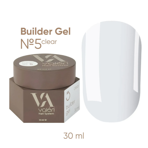 Гель для нарощування Valeri Builder Gel New №05, прозорий, 30 мл
