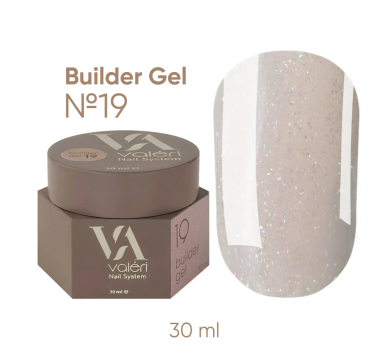 Гель для нарощування Valeri Builder Gel New №19, ніжно-бежевий з шиммером, 30 мл