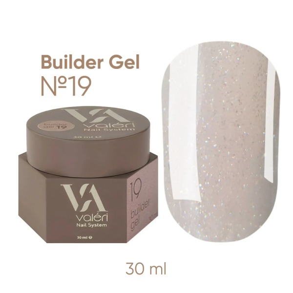Гель для нарощування Valeri Builder Gel New №19, ніжно-бежевий з шиммером, 30 мл