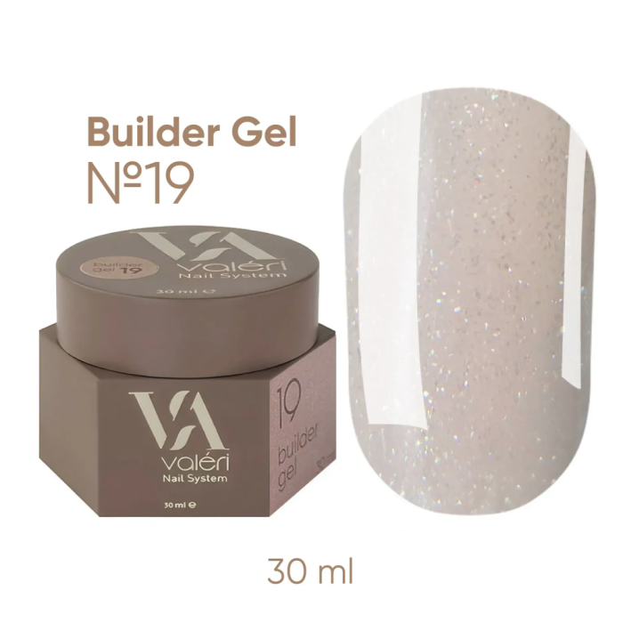 Гель для нарощування Valeri Builder Gel New №19, ніжно-бежевий з шиммером, 30 мл