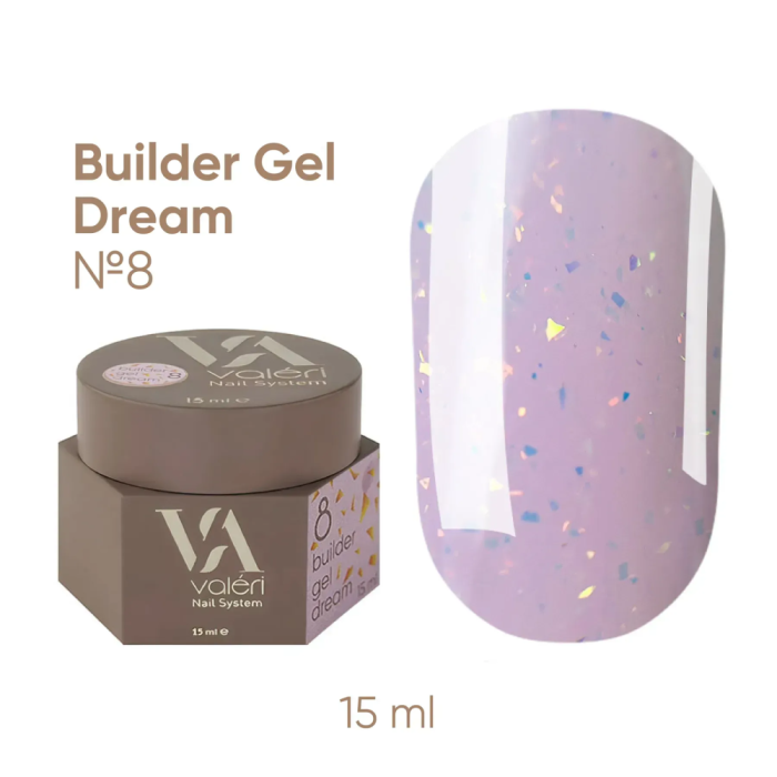 Гель для наращивания Valeri Builder Gel Dream New №08, розово-лиловый  с поталью, 15 мл