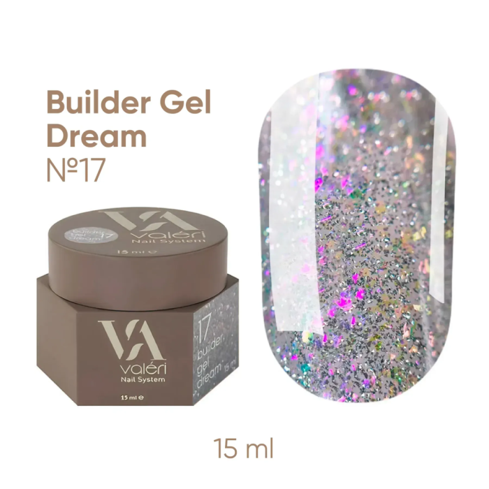 Гель для нарощування Valeri Builder Gel Dream New №17, сірий з фіолетовою слюдою, 15 мл
