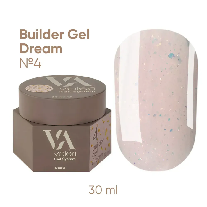Гель для нарощування Valeri Builder Gel Dream New №04, рожевий з поталлю, 30 мл