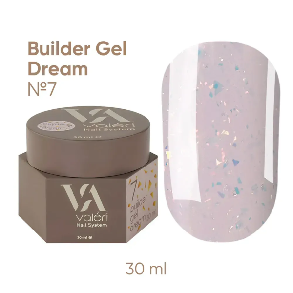 Гель для нарощування Valeri Builder Gel Dream New №07, рожевий з голографічною поталлю, 30 мл