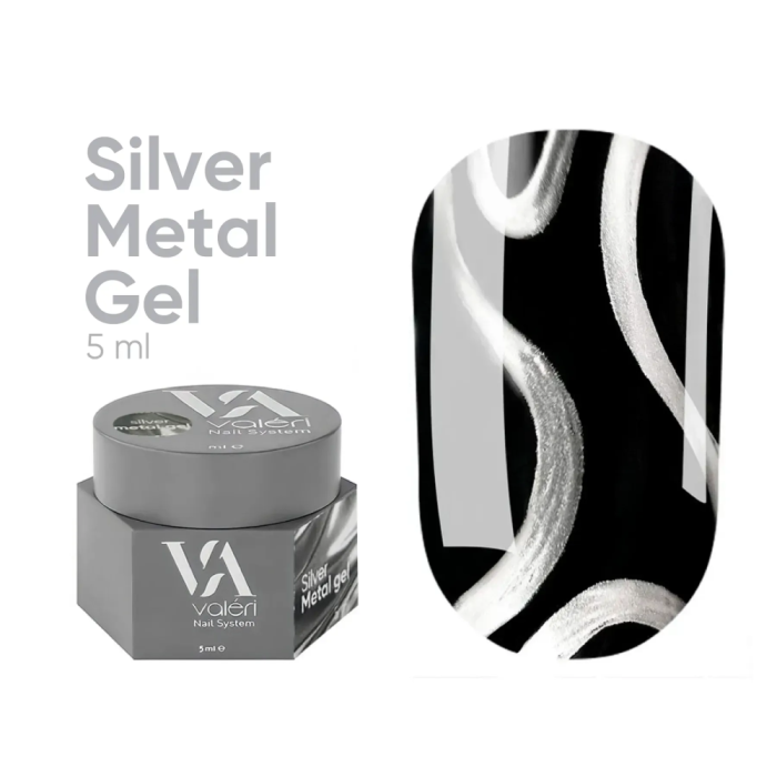 Гель-фарба металева Valeri Silver Metal Gel New, срібло, 5 мл