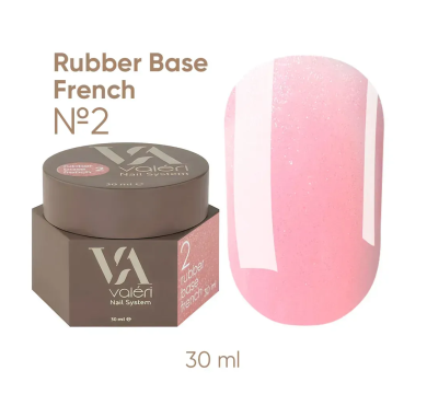 База камуфлююча Valeri Rubber Base French New №002, рожева з мікрошимером, 30 мл
