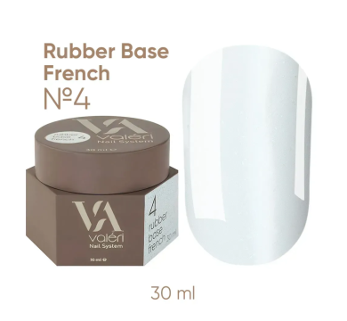 База камуфлююча Valeri Rubber Base French New №004, молочна з блакитним мікрошиммером, 30 мл