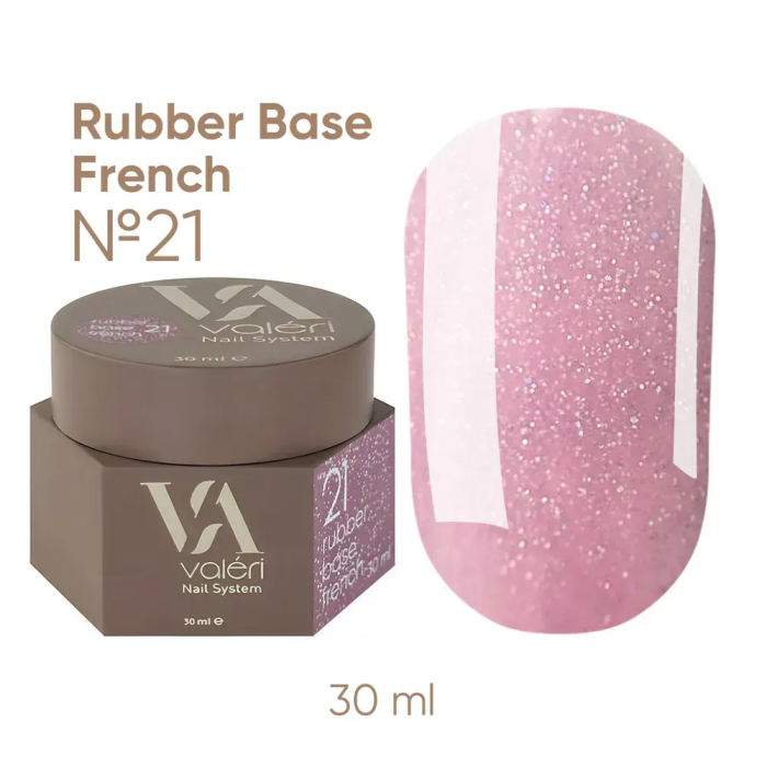 База камуфлююча Valeri Rubber Base French New №021, рожева з шиммером, 30 мл