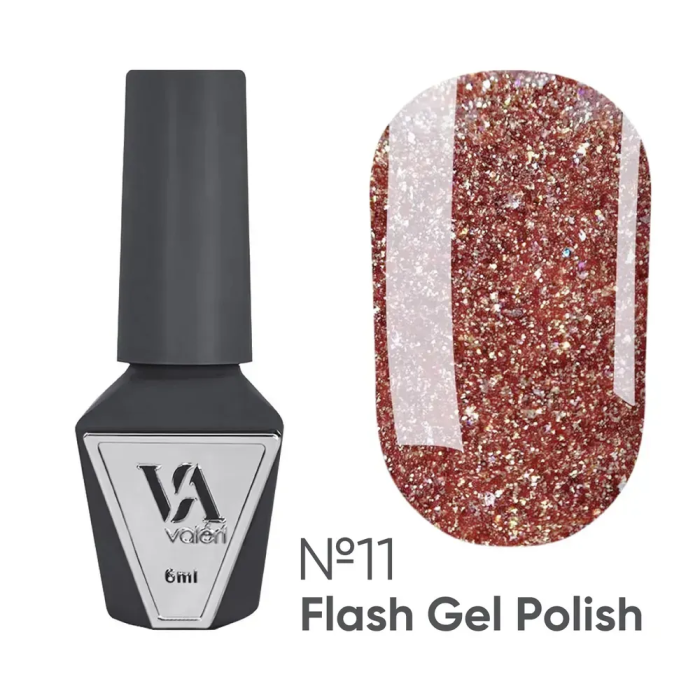Гель-лак світловідбивний Valeri Gel Polish Flash New №11, червоно-коричневий, 6 мл