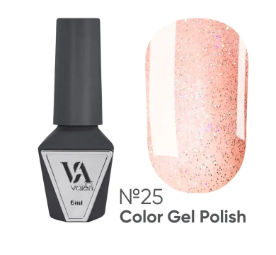 Гель-лак Valeri Color New 025, персиковий з блискітками, 6 мл