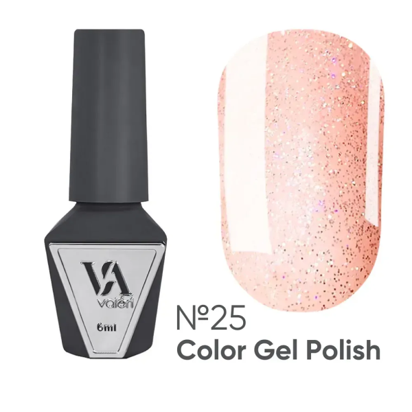 Гель-лак Valeri Color New 025, персиковий з блискітками, 6 мл