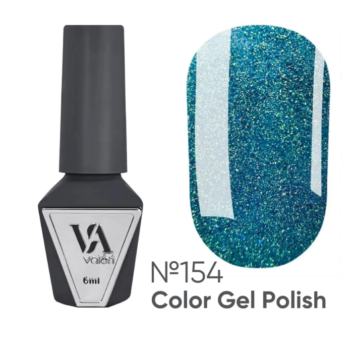 Гель-лак Valeri Color New №154, блакитний із золотистими блискітками, 6 мл