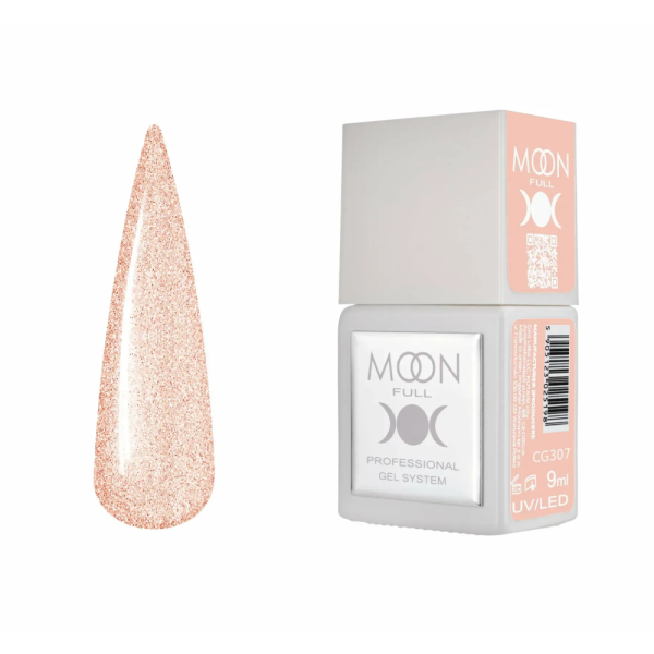 Гель-лак Moon Full Gel Polish Color №CG307, напівпрозорий рожевий із шиммером, 9 мл