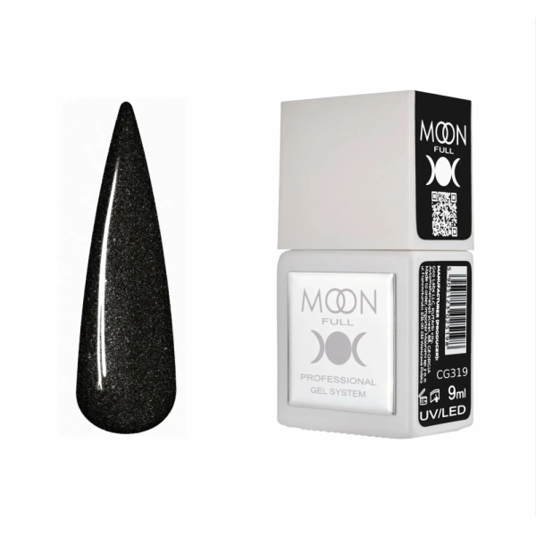 Гель-лак Moon Full Gel Polish Color №CG319, чорний із шиммером, 9 мл