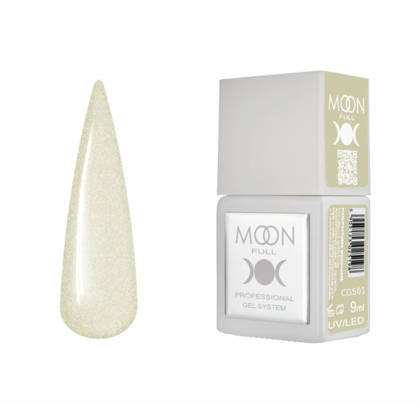 Гель-лак Moon Full Gel Polish Color №CG501, прозорий із золотим шиммером, 9 мл