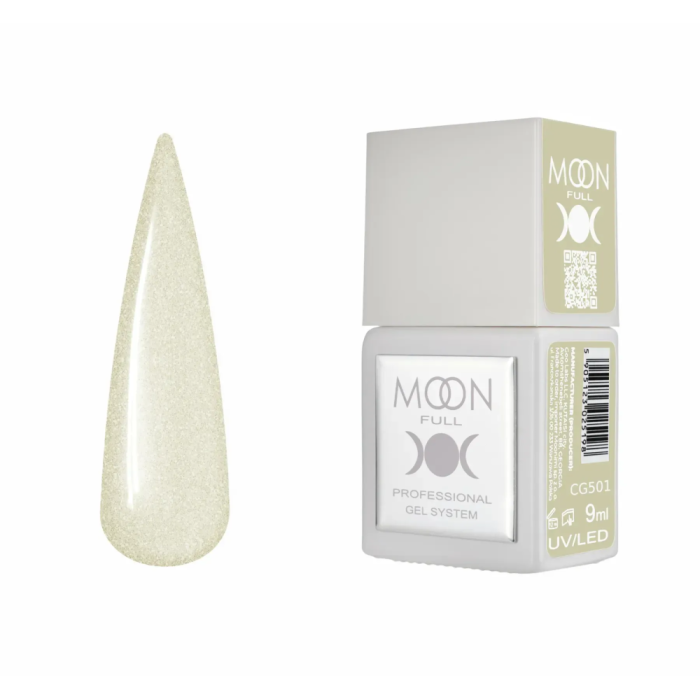 Гель-лак Moon Full Gel Polish Color №CG501, прозорий із золотим шиммером, 9 мл