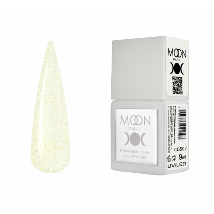 Гель-лак Moon Full Gel Polish Color №CG507, прозорий із золотим шиммером, 9 мл