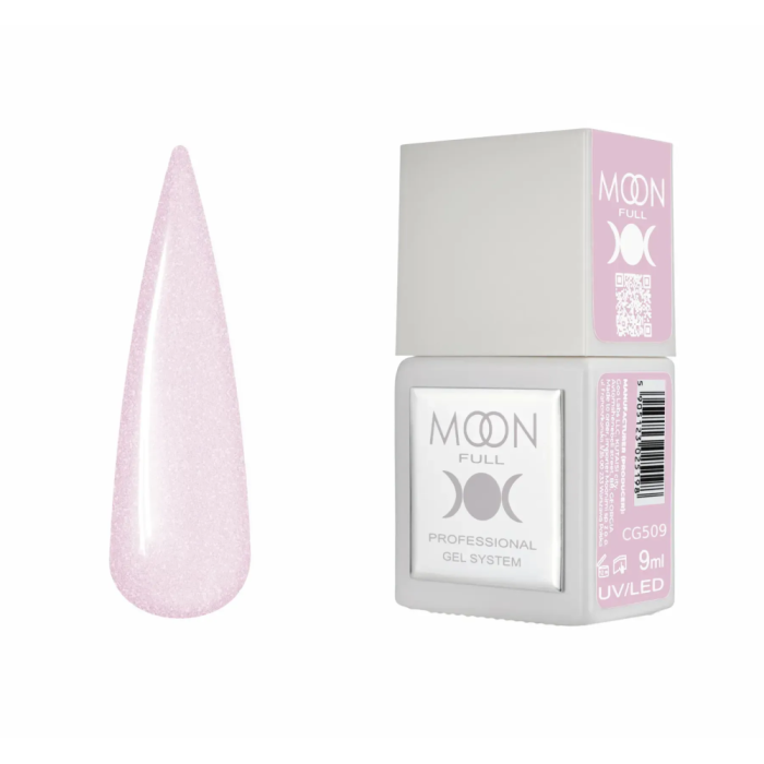 Гель-лак Moon Full Gel Polish Color №CG509, напівпрозорий рожевий із золотим шиммером, 9 мл