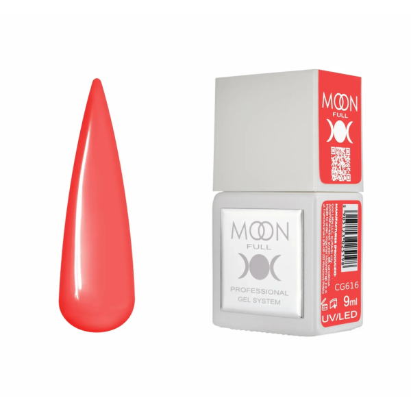 Гель-лак Moon Full Gel Polish Color №CG616, красно-оранжевый, 9 мл