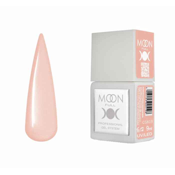 Гель-лак Moon Full Gel Polish Color №CG619, рожево-персиковий пудровий з мікрошиммером, 9 мл