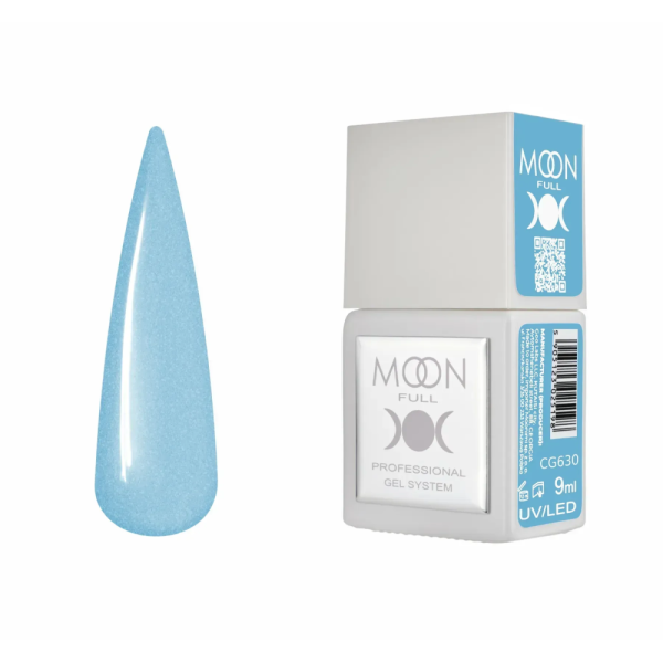 Гель-лак Moon Full Gel Polish Color №CG630, блакитний з мікрошиммером, 9 мл