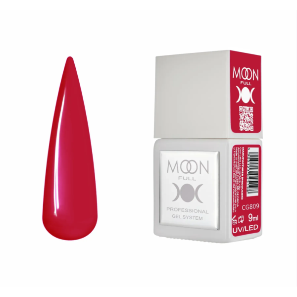 Гель-лак Moon Full Gel Polish Color №CG809, яскравий рубіновий, 9 мл