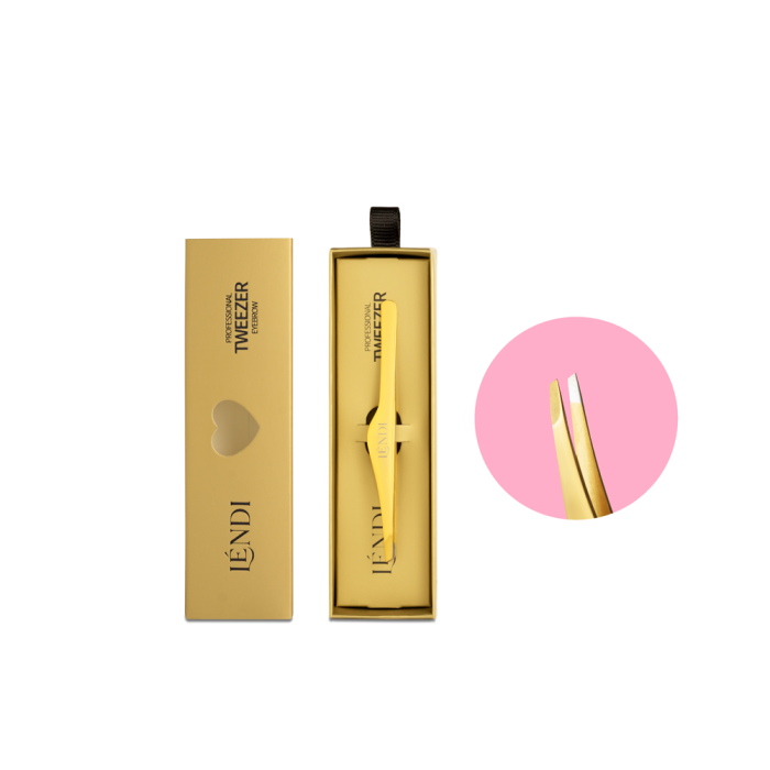 Пинцет для бровей Lendi Golden Spark (Золотая Искра), золото, скошенный