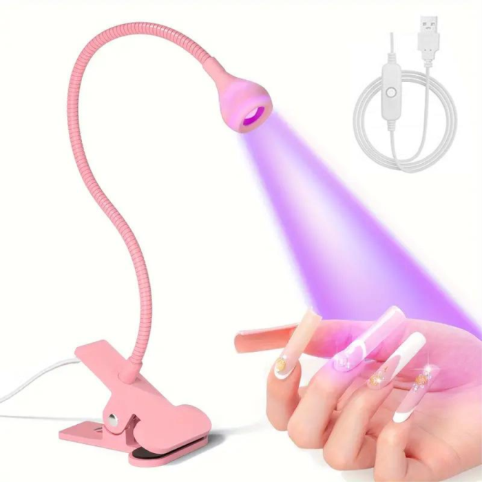 Міні-лампа для сушіння гелевих типс та верхніх форм Clip on UV Lamp гнучка, 3 Вт, рожева