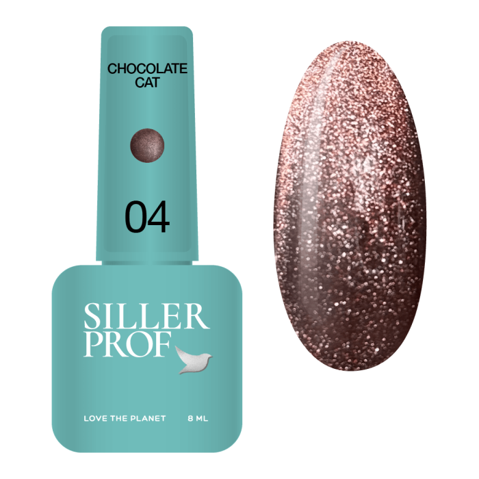 Гель-лак котяче око Siller Chocolate Сat №04, коричнева, 8 мл