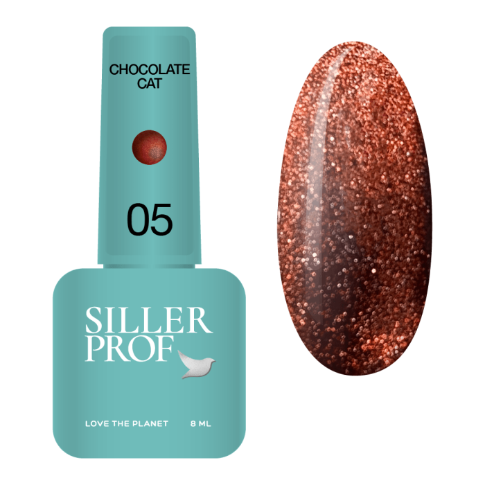 Гель-лак котяче око Siller Chocolate Сat №05, коричнево-червоний, 8 мл