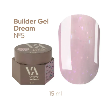 Гель для нарощування Valeri Builder Gel Dream New №05, рожевий з поталлю, 15 мл