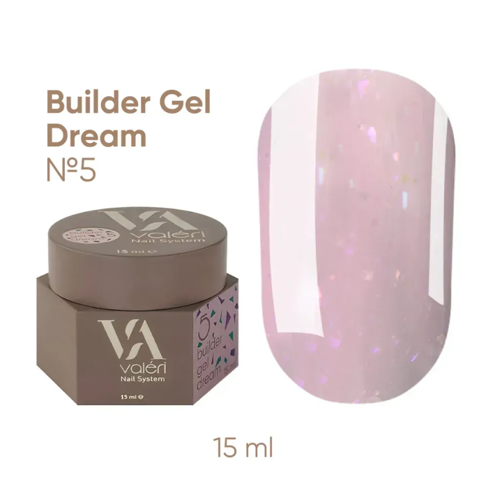 Гель для нарощування Valeri Builder Gel Dream New №05, рожевий з поталлю, 15 мл