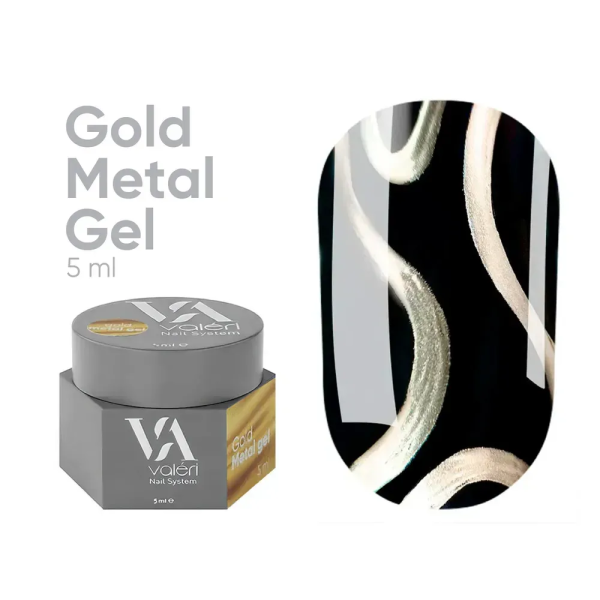 Гель-краска металлическая Valeri Gold Metal Gel New, золотая, 5 мл