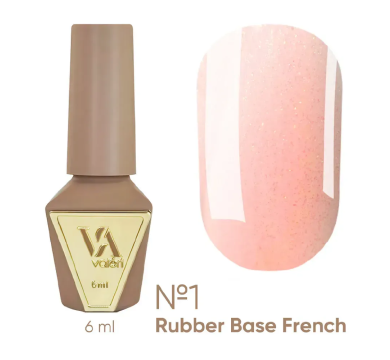 База камуфлирующая Valeri Rubber Base French New №001, розовая с золотым шиммером, 6 мл