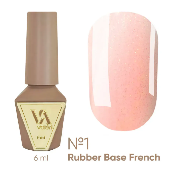 База камуфлююча Valeri Rubber Base French New №001, рожева із золотим шиммером, 6 мл