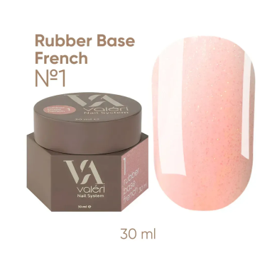 База камуфлююча Valeri Rubber Base French New №001, рожева із золотим шиммером, 30 мл