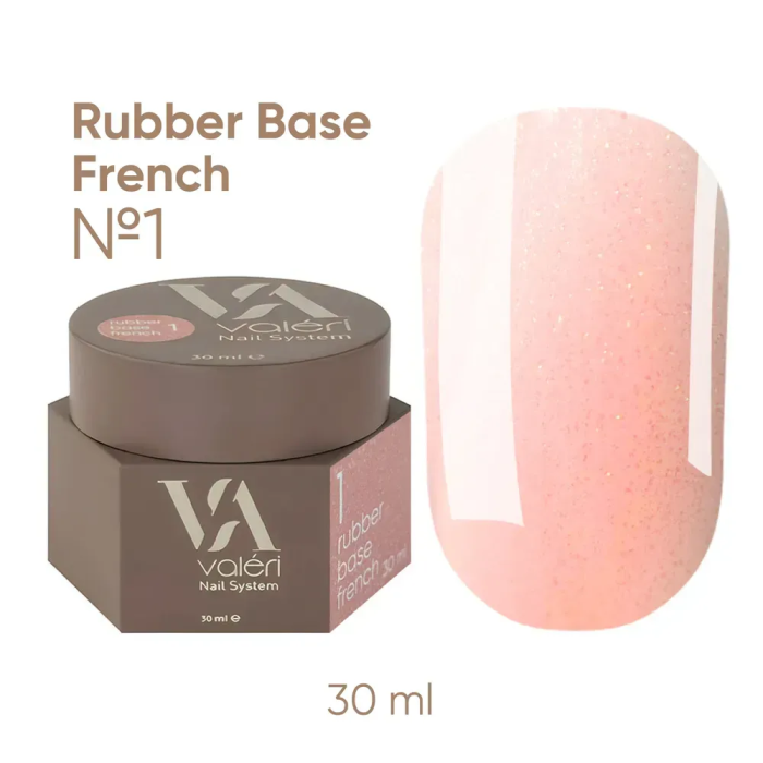 База камуфлююча Valeri Rubber Base French New №001, рожева із золотим шиммером, 30 мл