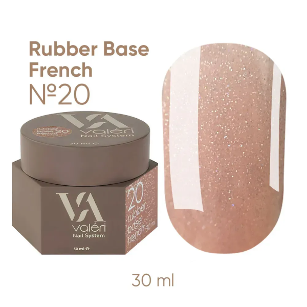 База камуфлююча Valeri Rubber Base French New №020, бежевий з шиммером, 30 мл