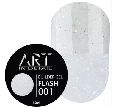 Гель для нарощування ART Builder Gel Flash №001, світловідбивний молочно-білий, 15 мл
