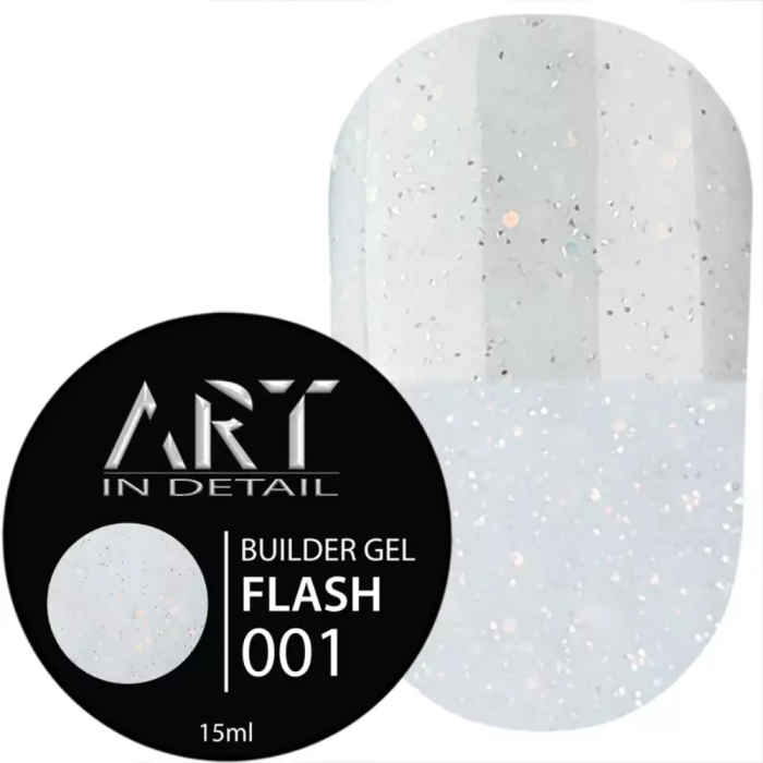 Гель для наращивания ART Builder Gel Flash №001, светоотражающий молочно-белый, 15 мл