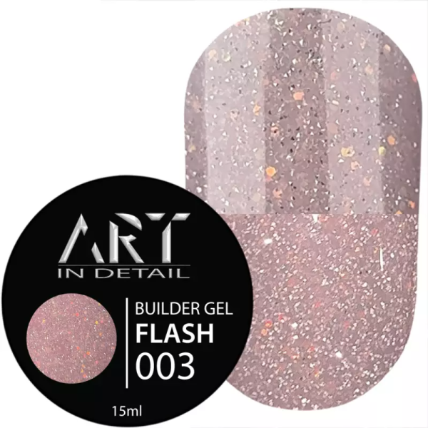 Гель для нарощування ART Builder Gel Flash №003, світловідбиваючий ніжно-рожевий, 15 мл